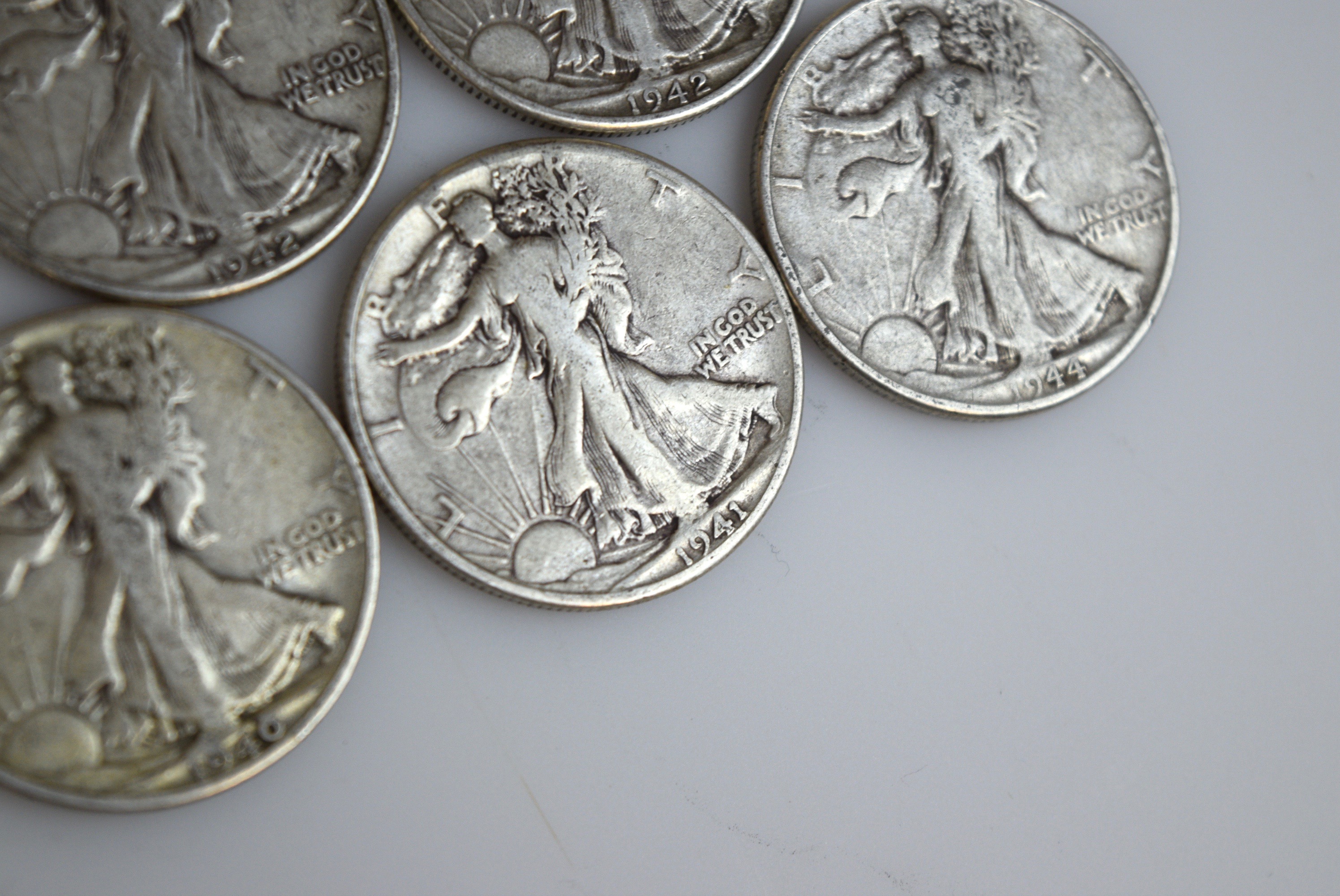 1940, 1941, 1942, 1944 Walking Liberty Silver Half Dollars