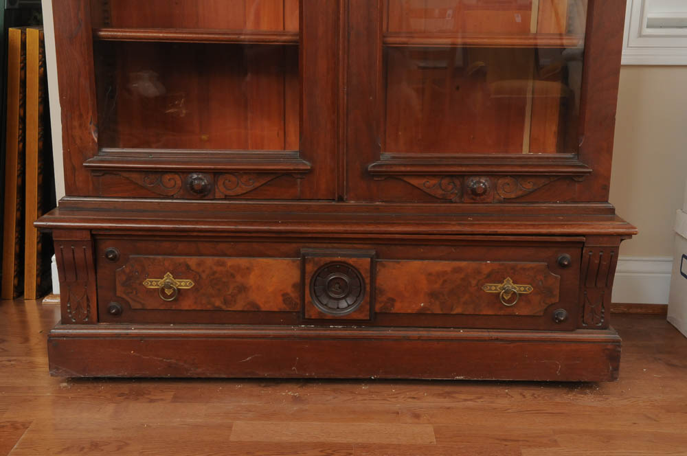Antique Eastlake Glass Front Bookcase, Circa 1880