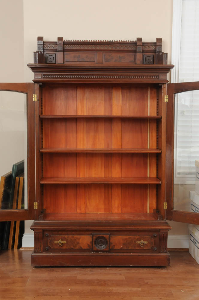 Antique Eastlake Glass Front Bookcase, Circa 1880