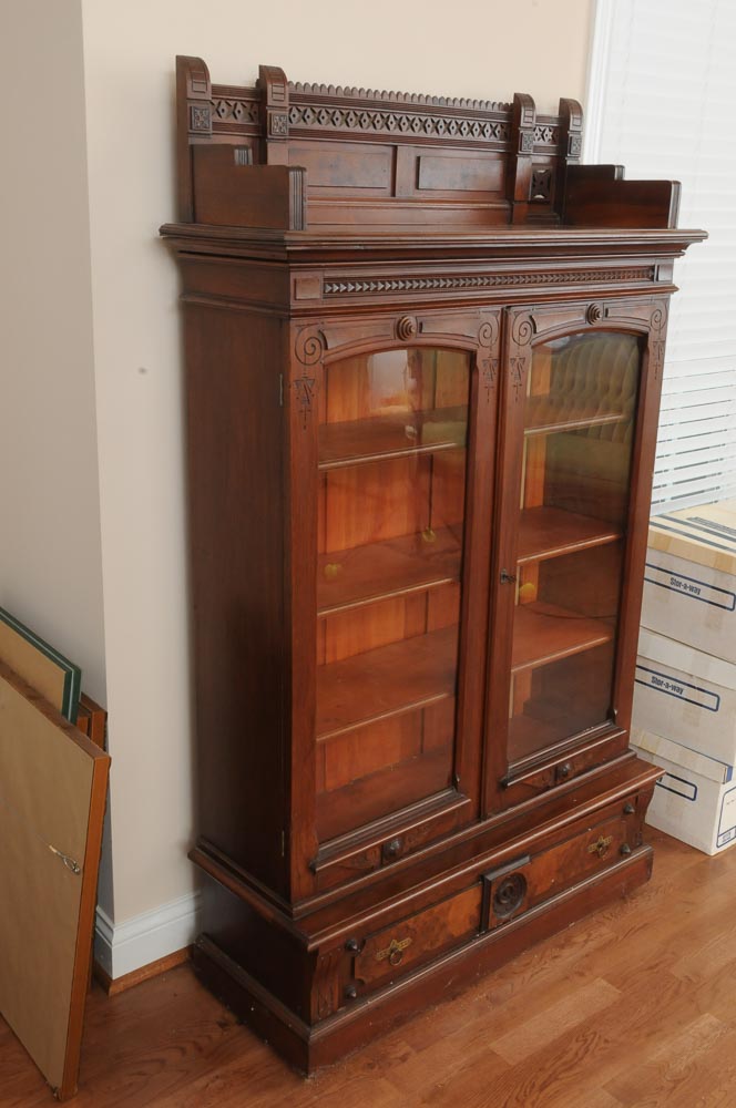 Antique Eastlake Glass Front Bookcase, Circa 1880