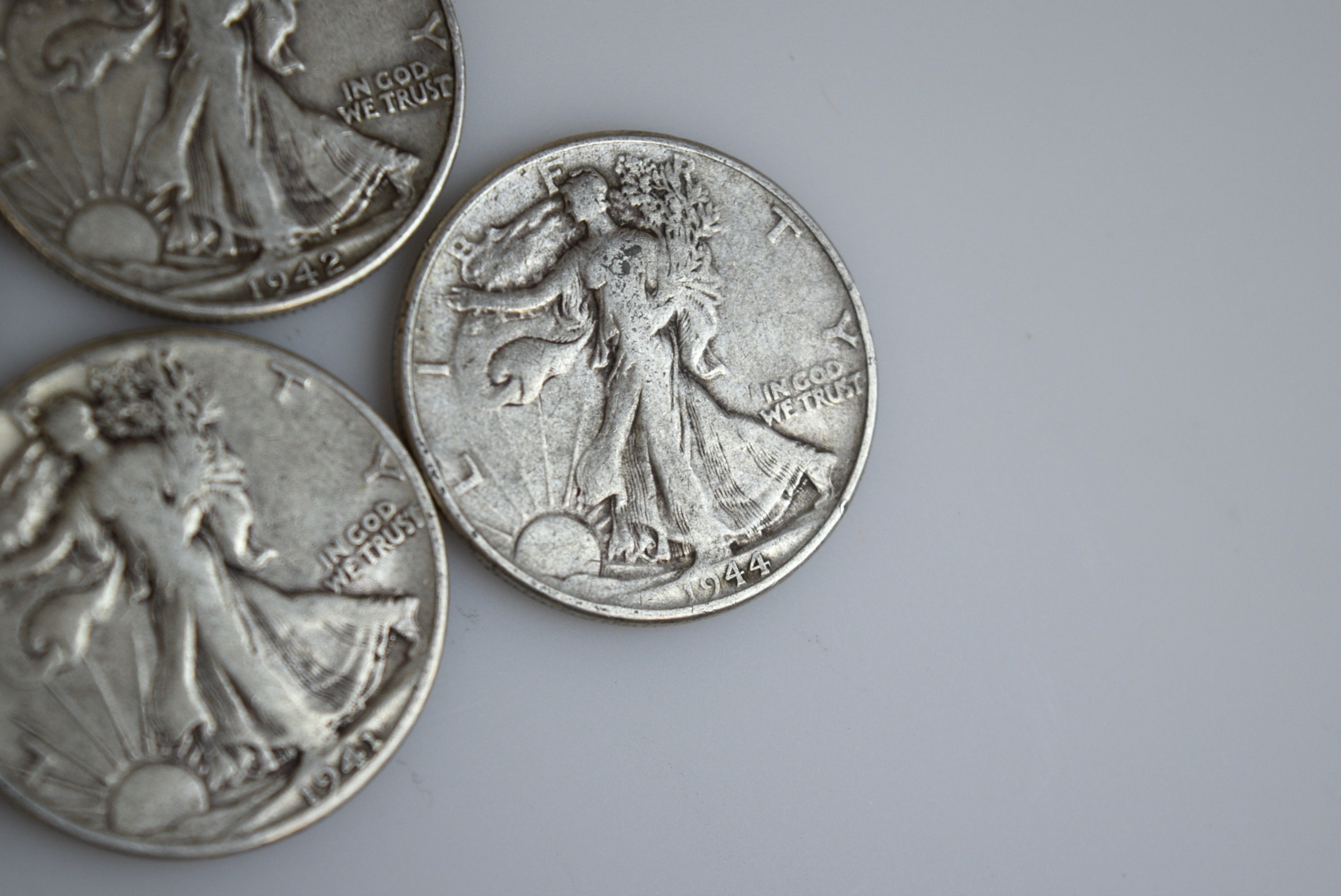 1940, 1941, 1942, 1944 Walking Liberty Silver Half Dollars