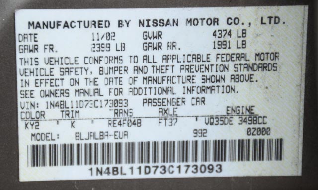 2003 Nissan Altima SE 3.5L V6 Sedan in Velvet Beige