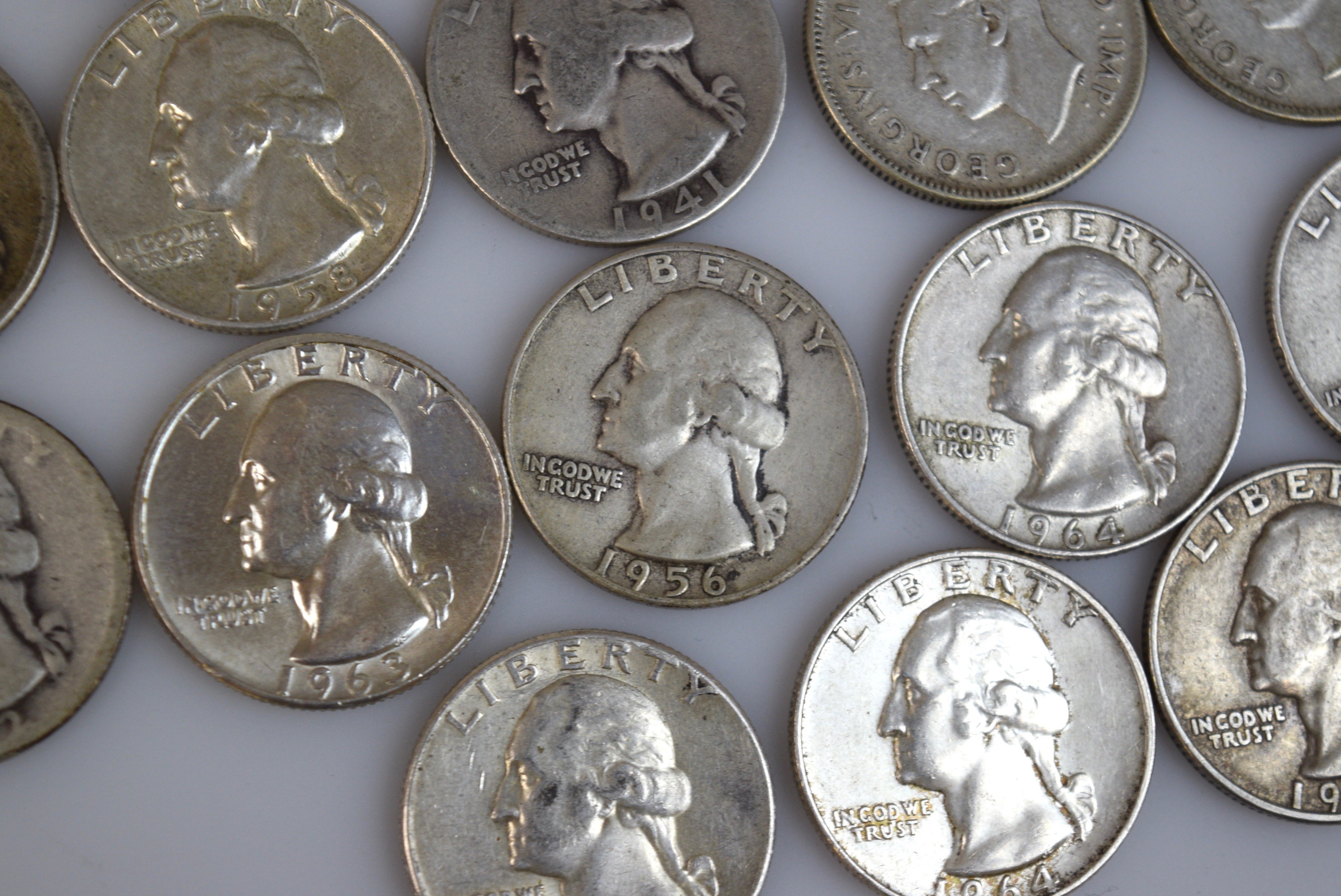 Washington, Barber, Seated Liberty, and Canadian Silver Quarters