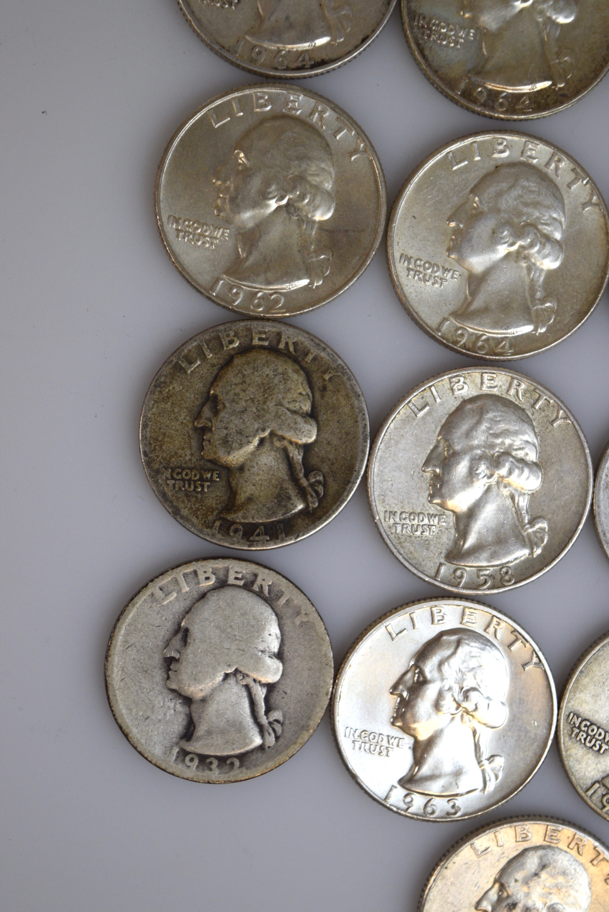 Washington, Barber, Seated Liberty, and Canadian Silver Quarters
