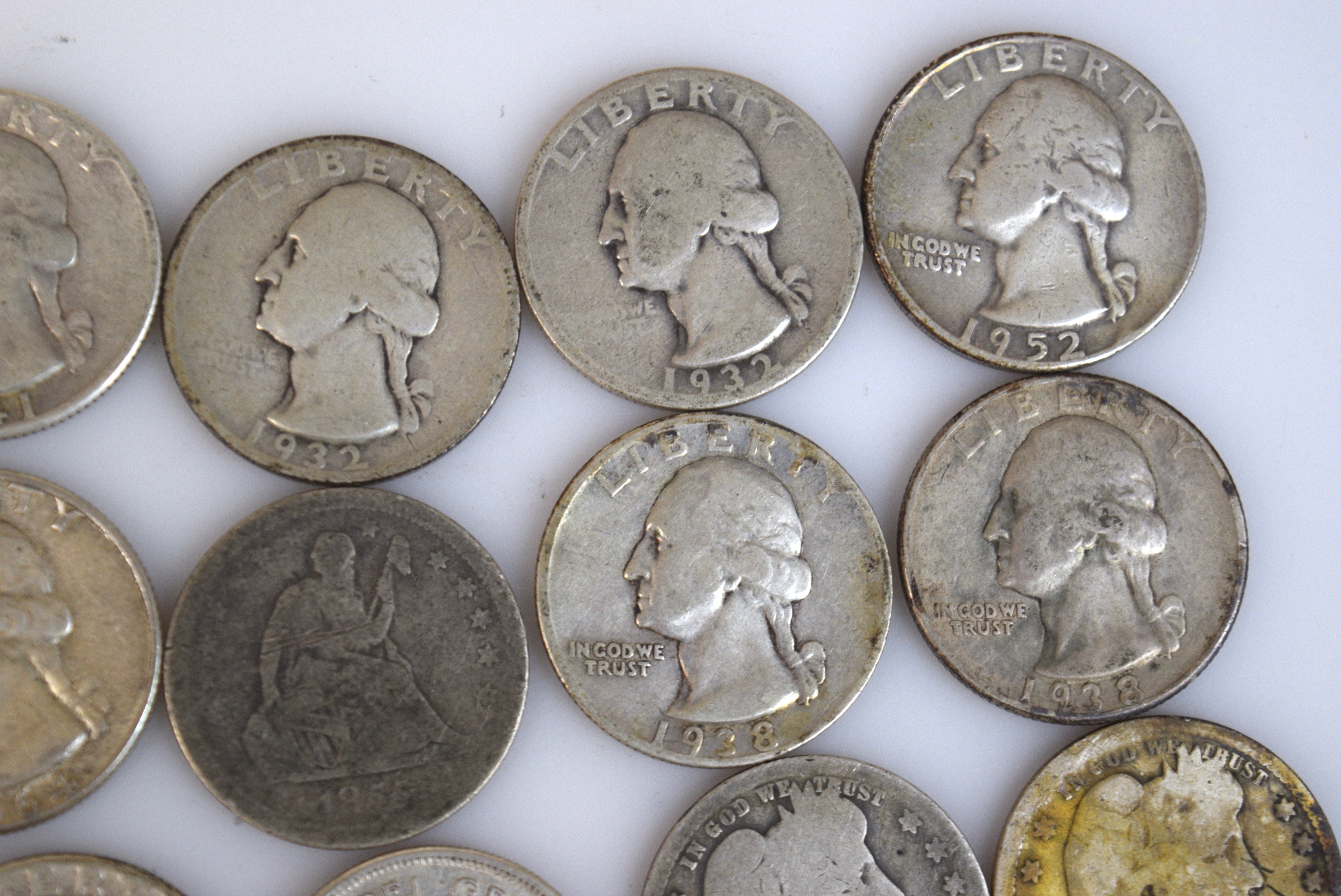 Washington, Barber, Seated Liberty, and Canadian Silver Quarters