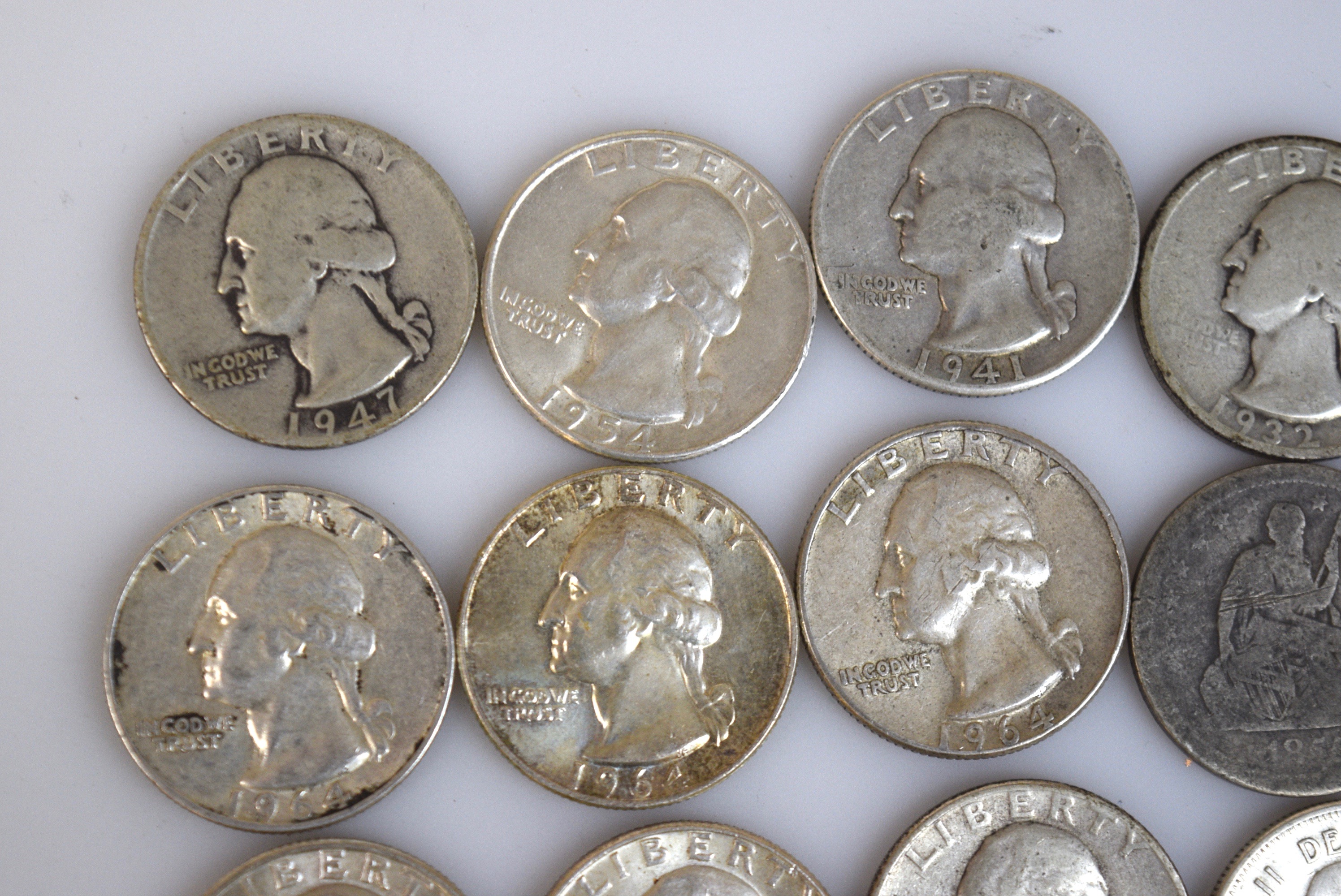 Washington, Barber, Seated Liberty, and Canadian Silver Quarters