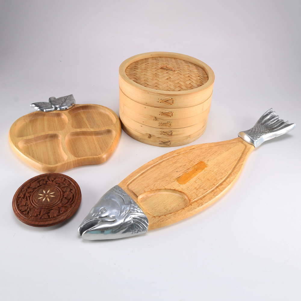 Collection of Wooden Serving Pieces and Cookware