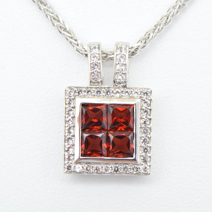 Robert Manse Sterling Silver, Garnet and White Topaz Pendant with Chain