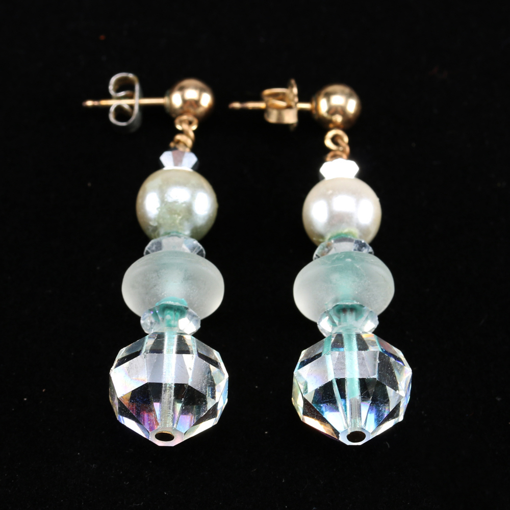 Faux Pearl and Rhinestone Drop Earrings