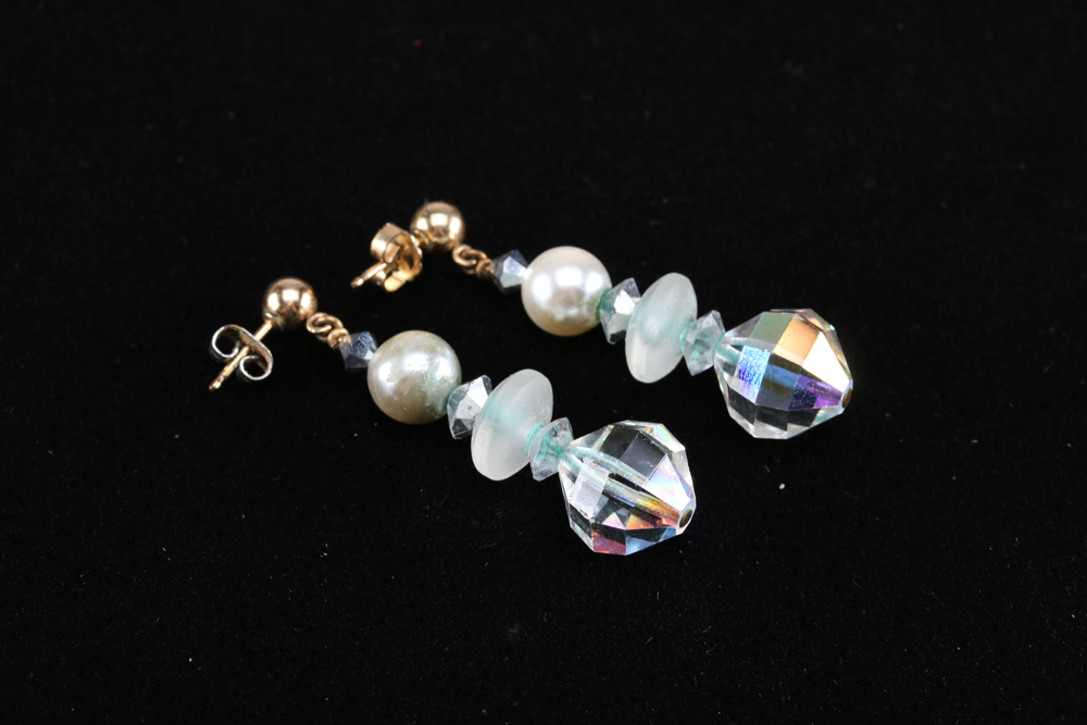 Faux Pearl and Rhinestone Drop Earrings