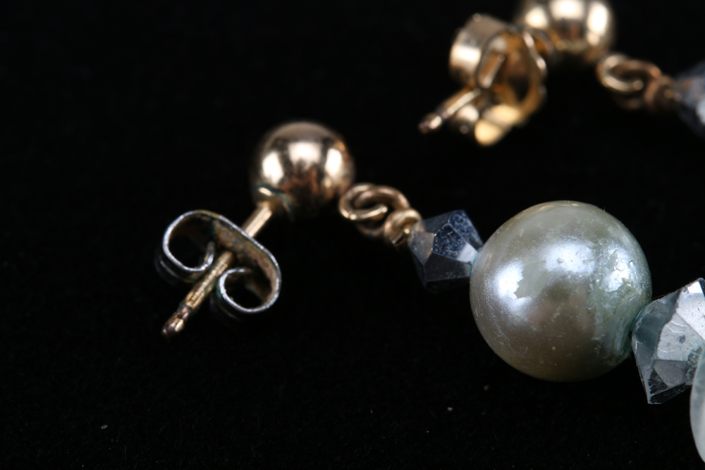 Faux Pearl and Rhinestone Drop Earrings