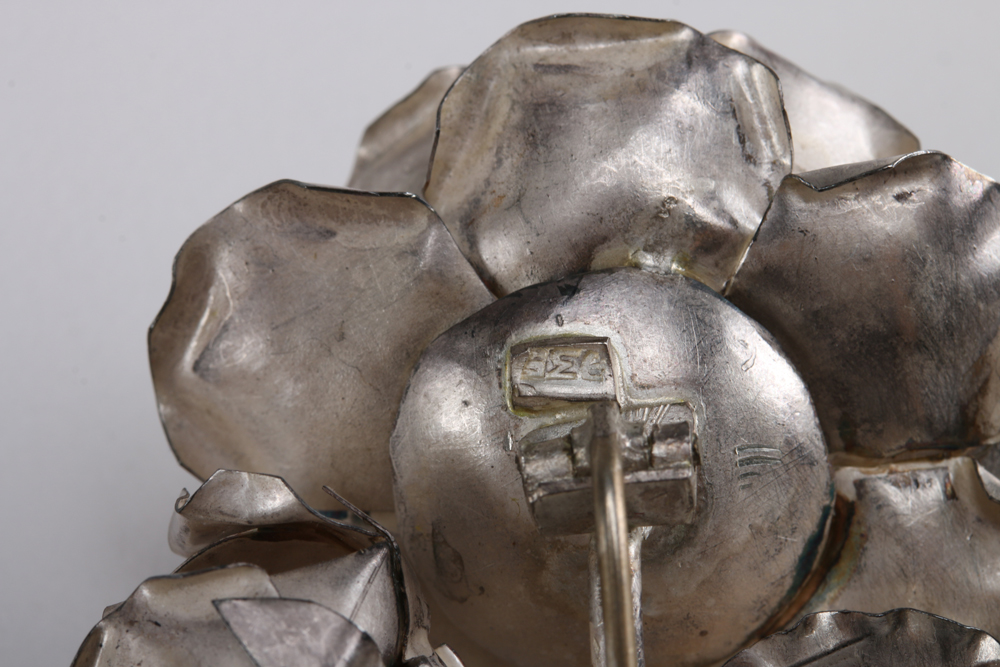 Silver Tone Rose Brooch