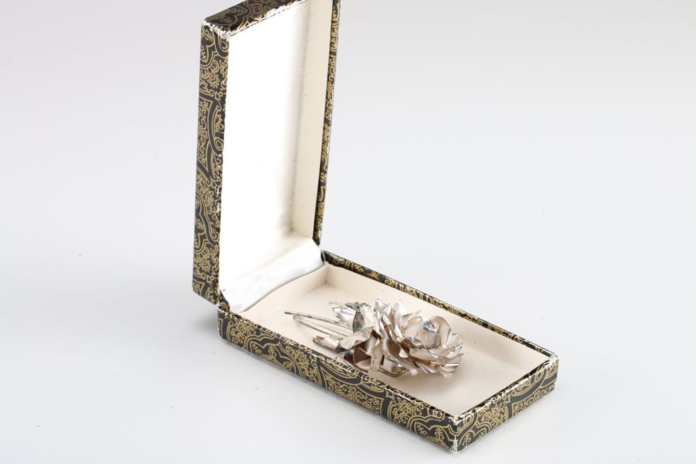 Silver Tone Rose Brooch