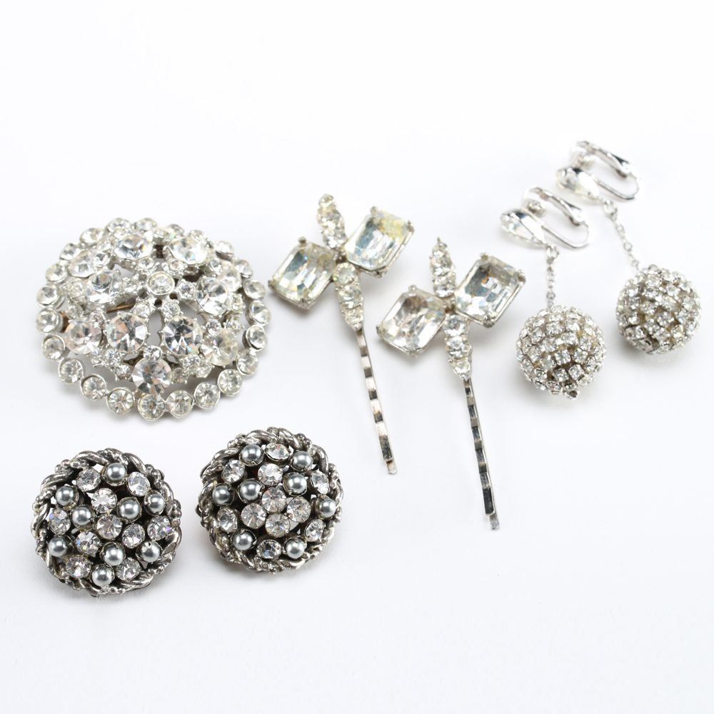 Assortment of Rhinestone Encrusted Costume Jewelry