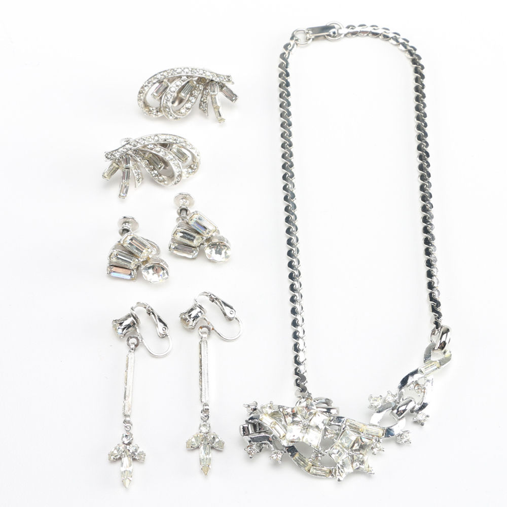 Assortment of Silver Tone Earrings and Necklace