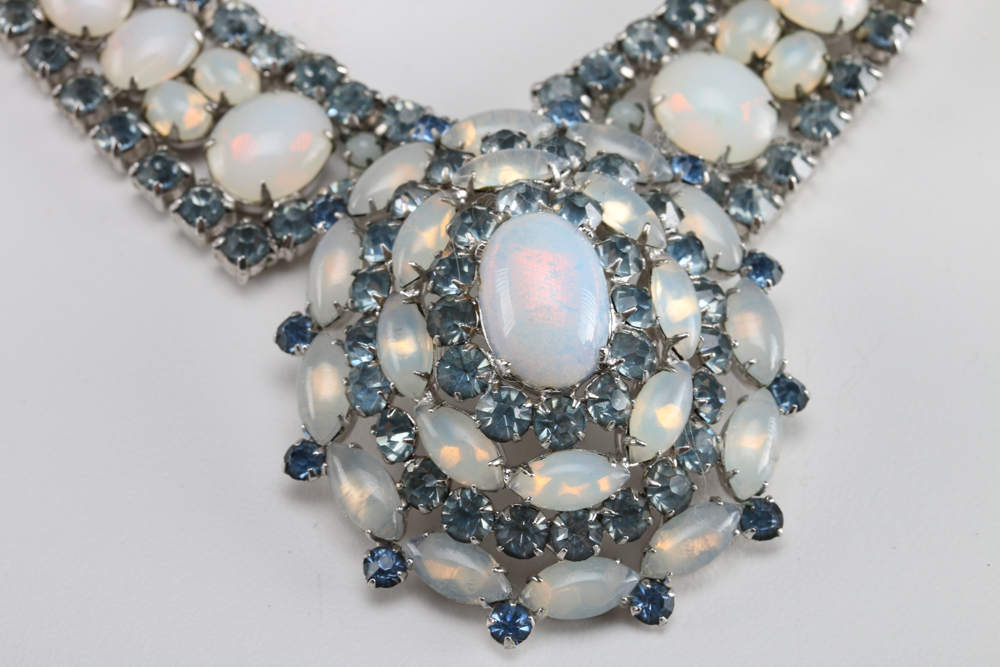 Art Deco Style Opalescent Stone Necklace and Earring Demi Parure