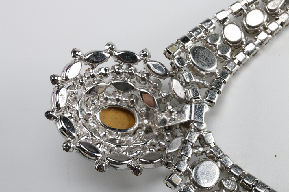 Art Deco Style Opalescent Stone Necklace and Earring Demi Parure