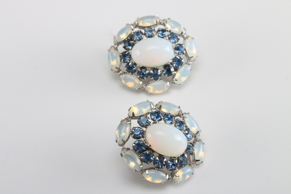 Art Deco Style Opalescent Stone Necklace and Earring Demi Parure