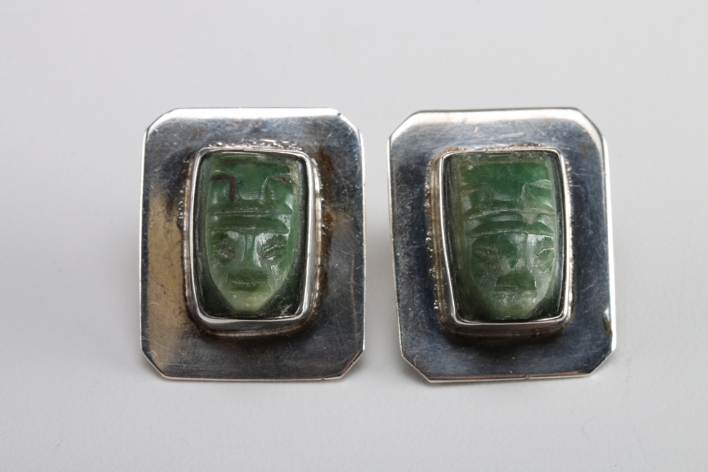 Assortment of Mexican Silver Jewelry with Ancient God Faces and More