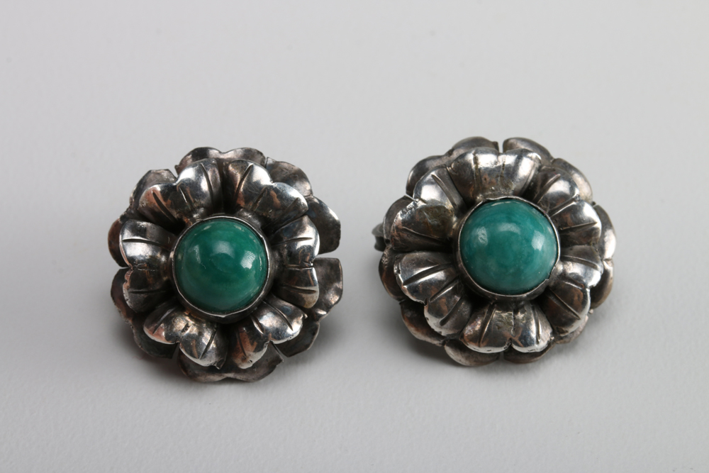 Assortment of Mexican Silver Jewelry with Ancient God Faces and More