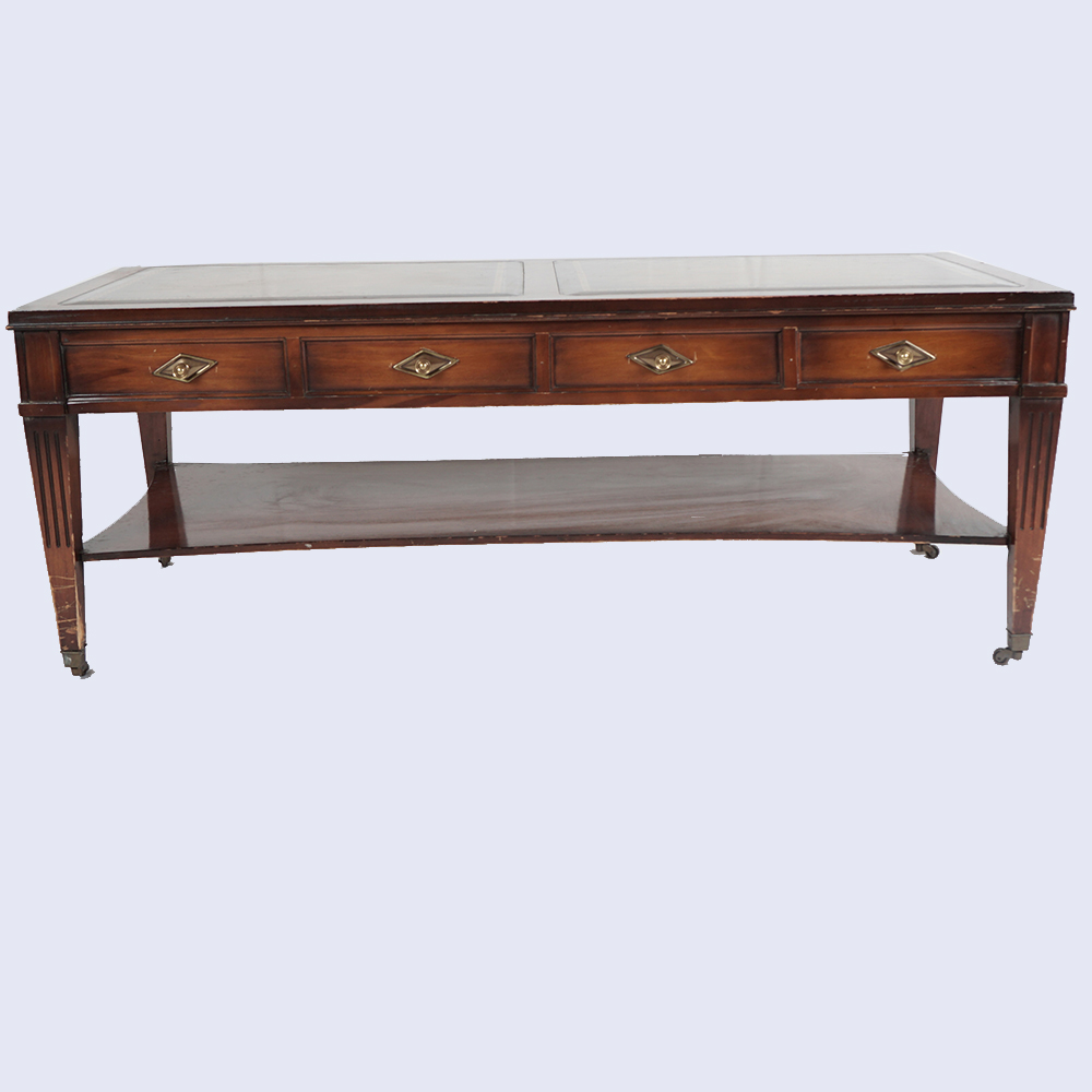 Federal Style Coffee Table with Leather Inlay