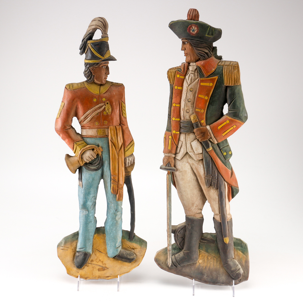 Two Napoleonic-Style Wood Soldier Wall Hangings