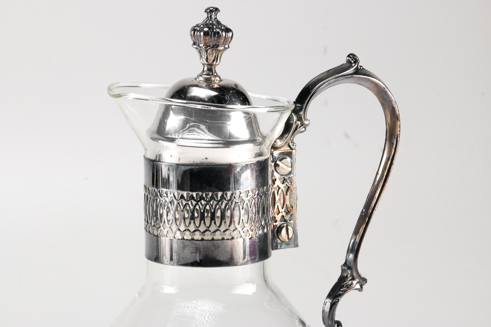 Three Glass Carafes with Silver Plate Fittings