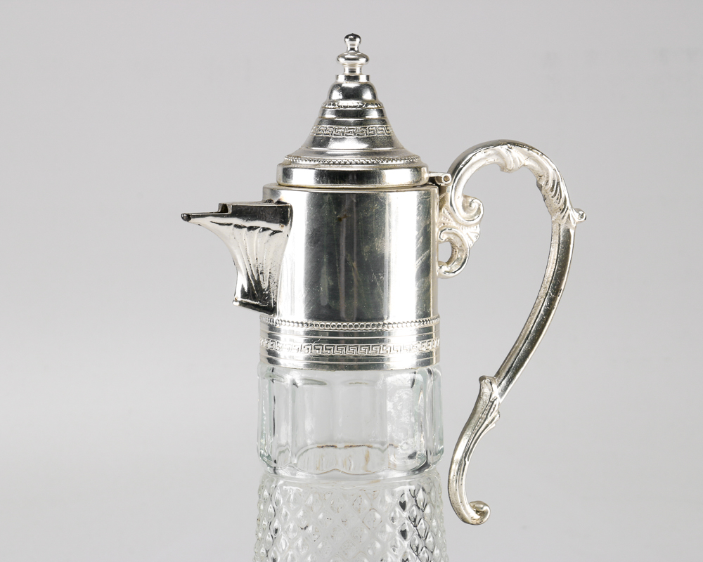 Three Glass Carafes with Silver Plate Fittings