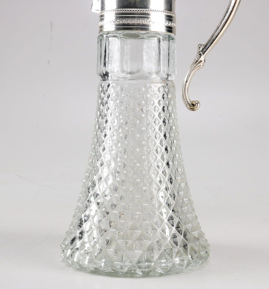 Three Glass Carafes with Silver Plate Fittings