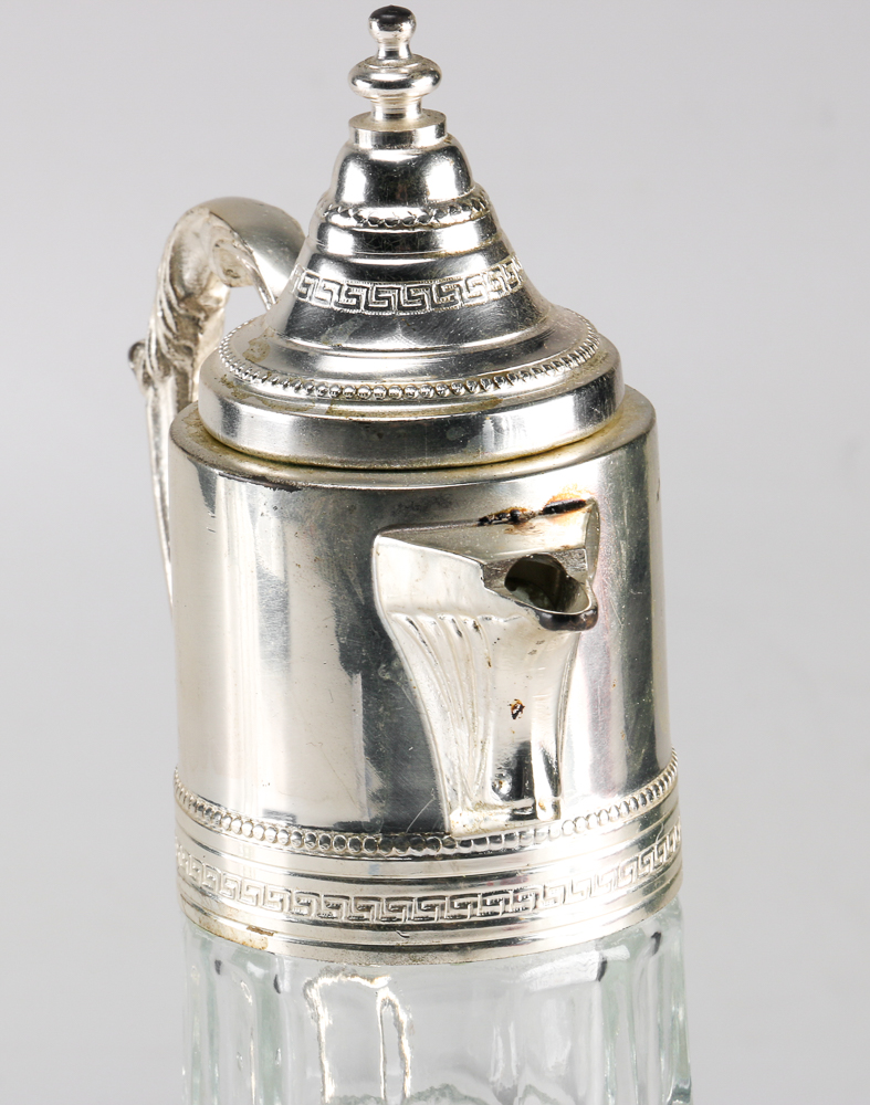 Three Glass Carafes with Silver Plate Fittings