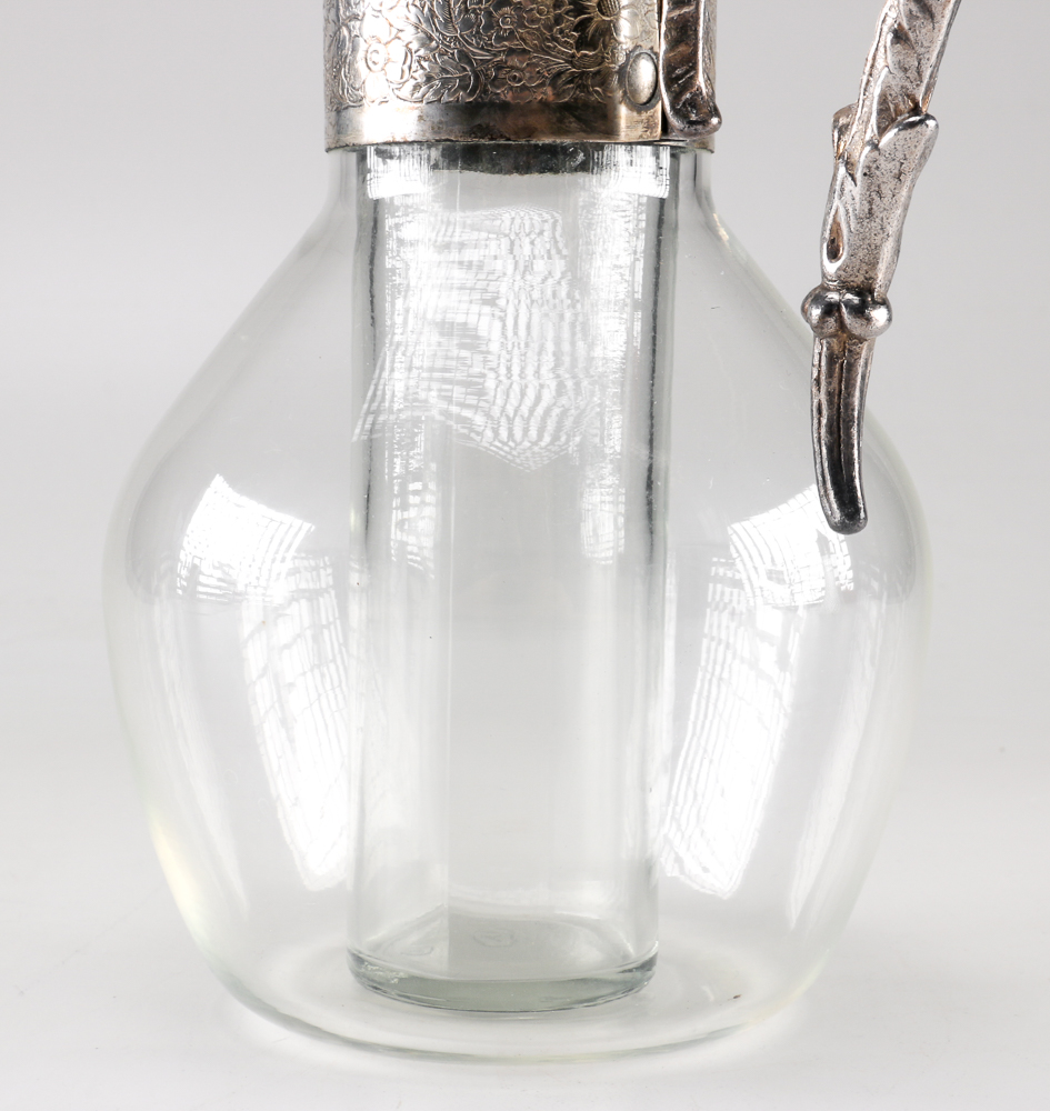 Three Glass Carafes with Silver Plate Fittings