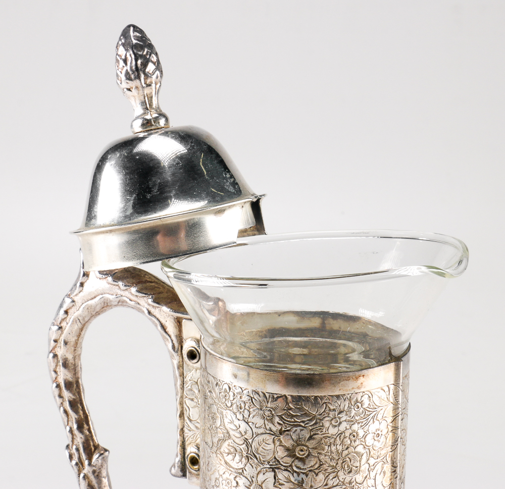 Three Glass Carafes with Silver Plate Fittings