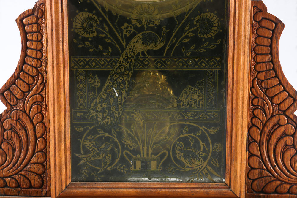 Tabletop Grandfather Clock with Peacock and Songbird Motifs