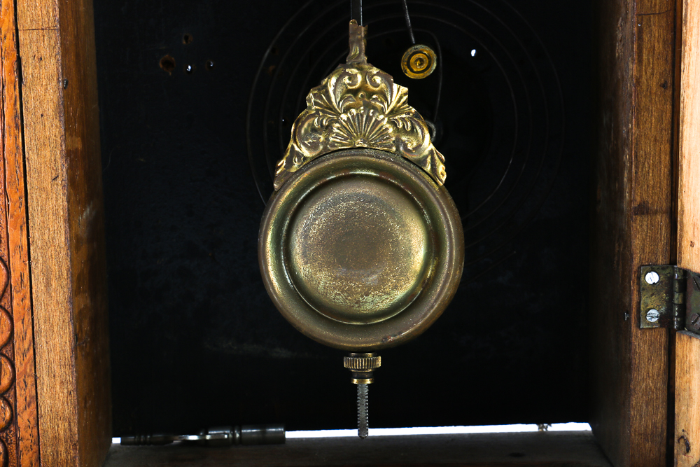 Tabletop Grandfather Clock with Peacock and Songbird Motifs