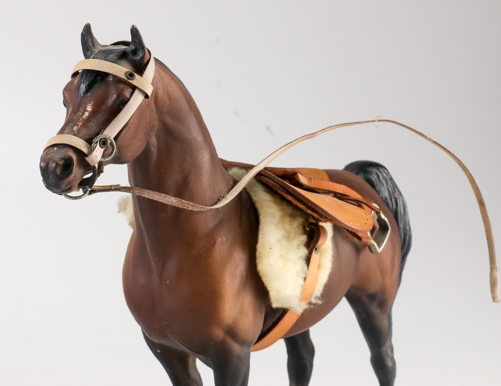 Cast Resin Horse with Leather Saddle and a Metal Lock Box