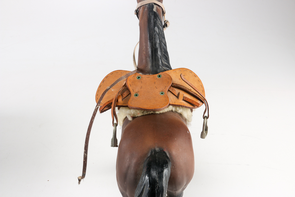 Cast Resin Horse with Leather Saddle and a Metal Lock Box