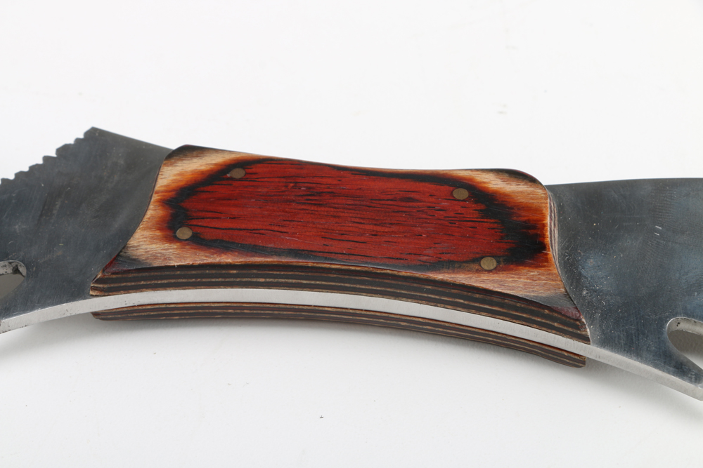 Double Blade Knife with Center Wood Handle