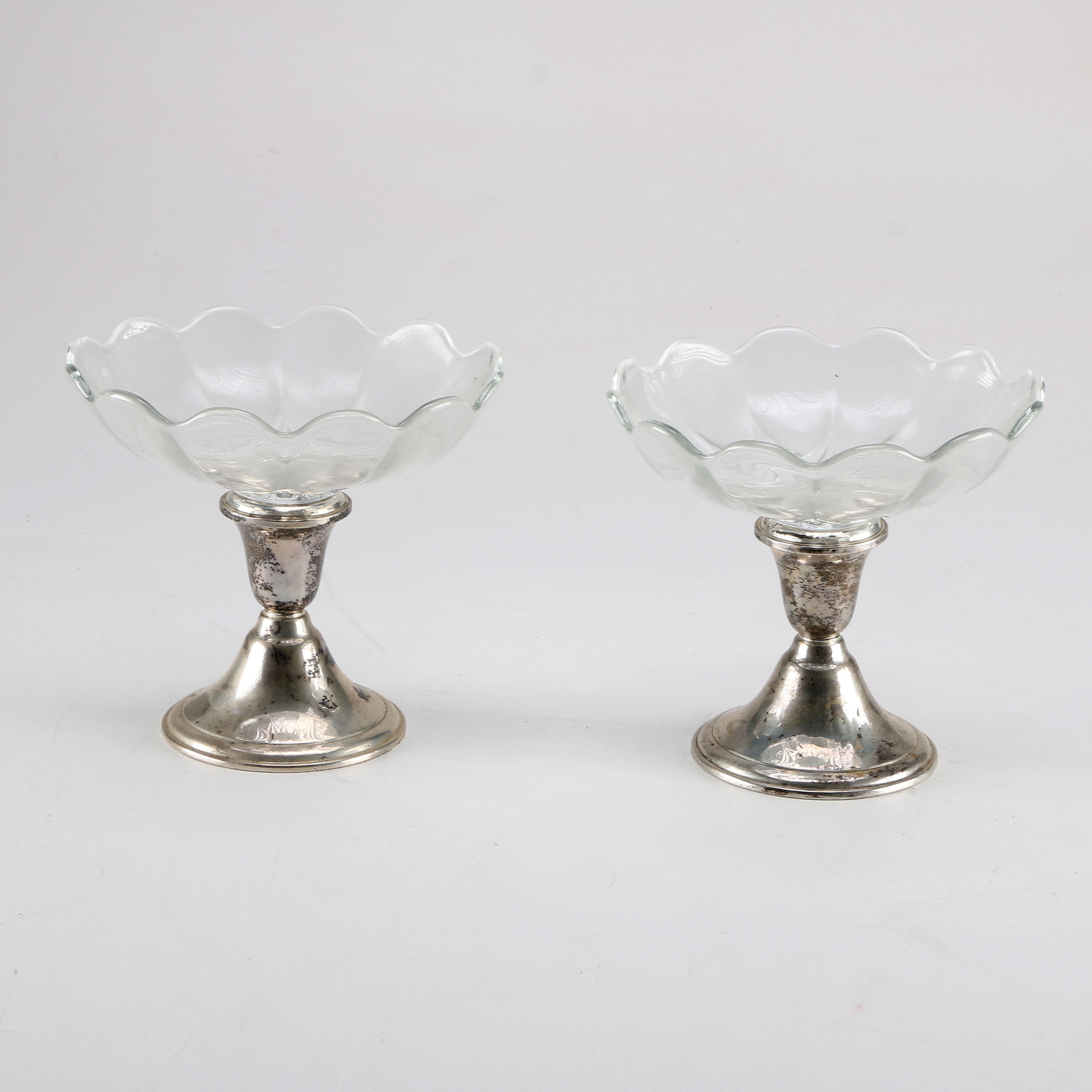 Circa 1950 Sterling Silver and Glass Compotes
