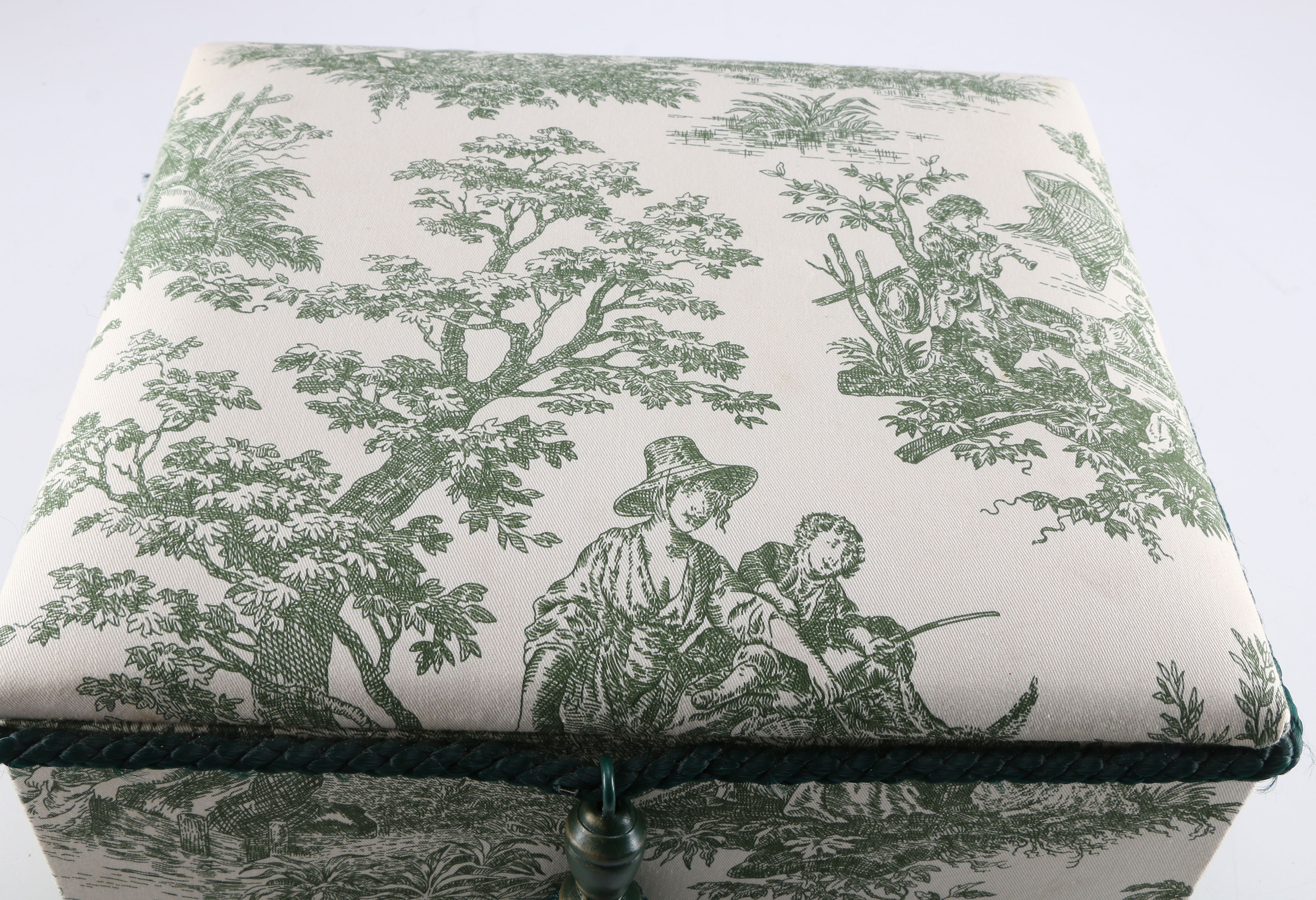Patterned Green Fabric Sewing Box with Tassel
