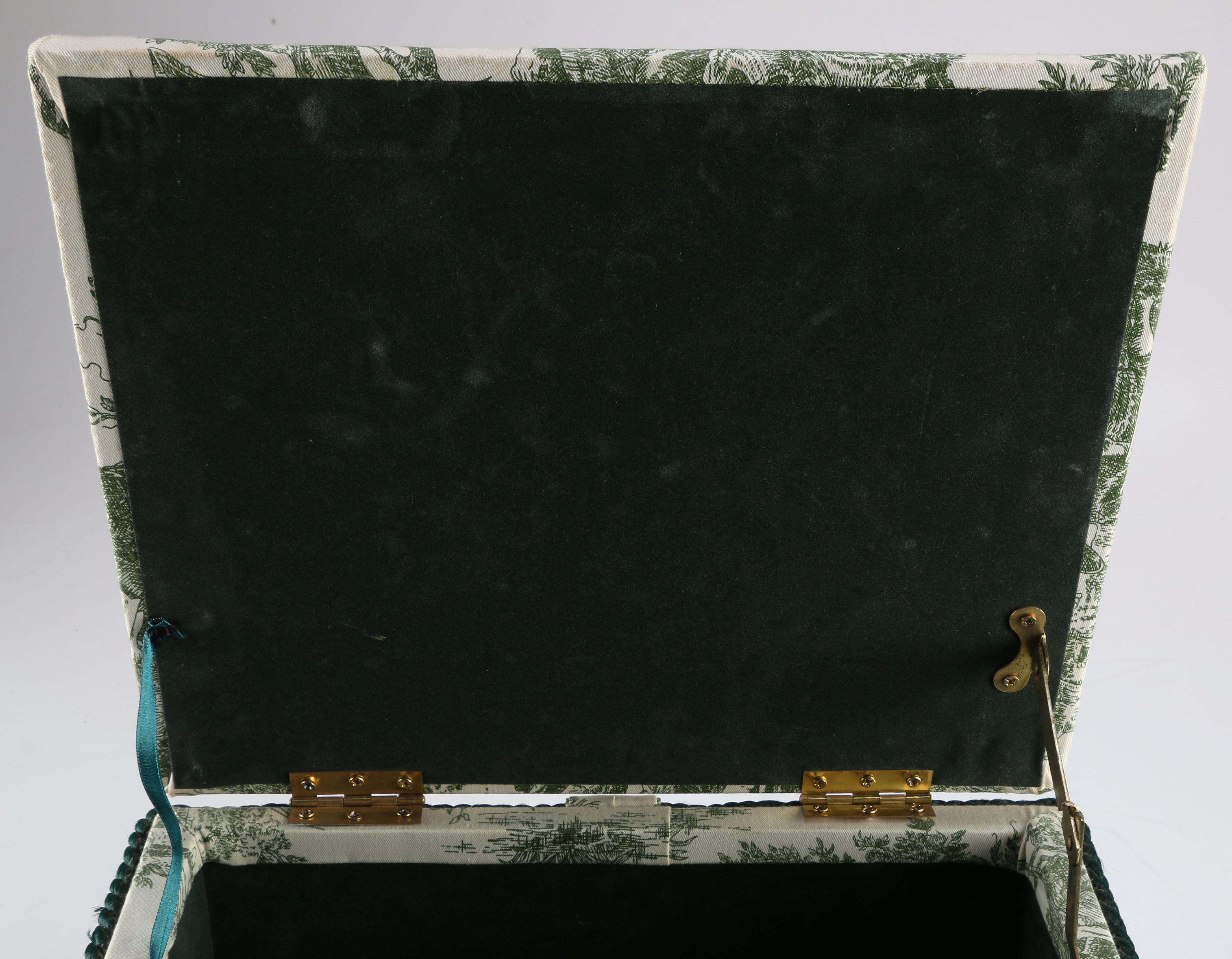 Patterned Green Fabric Sewing Box with Tassel