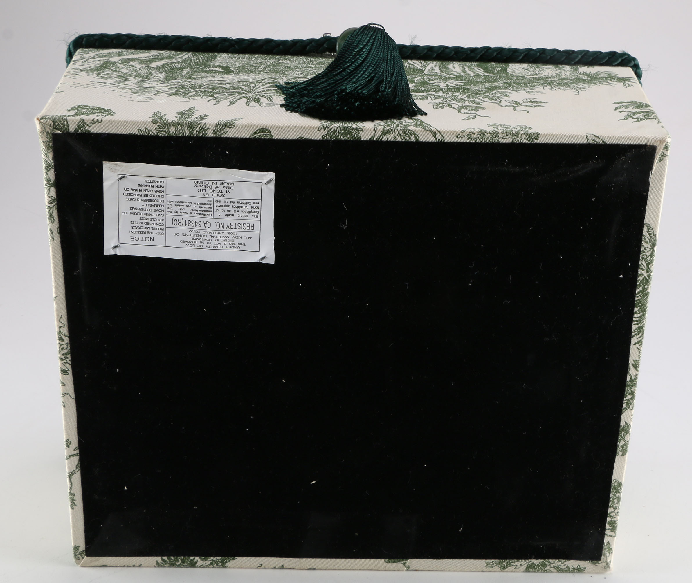 Patterned Green Fabric Sewing Box with Tassel