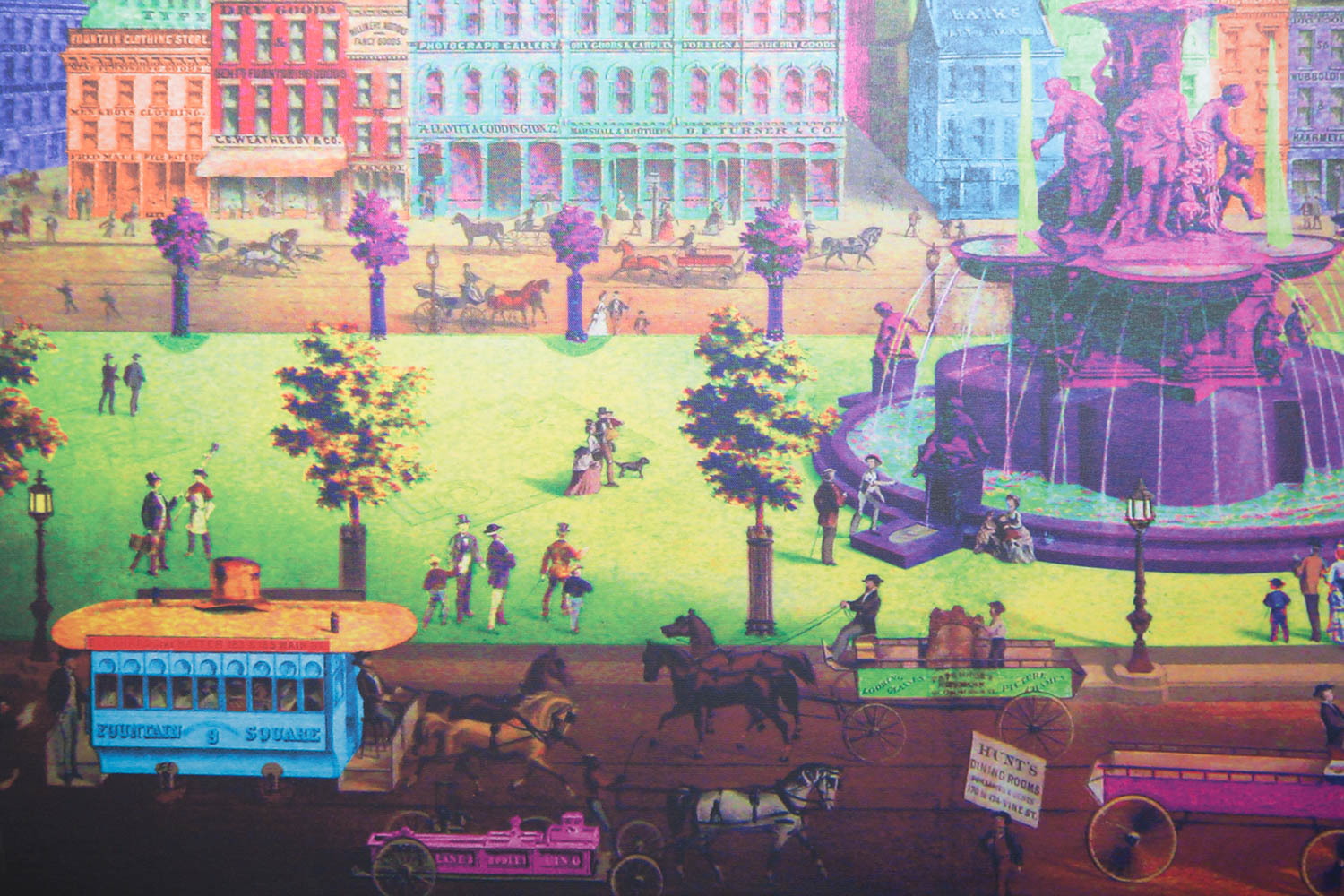 Andrew VanSickle "Fountain Square at Night 1886" Signed Industrial Ink Jet on Canvas