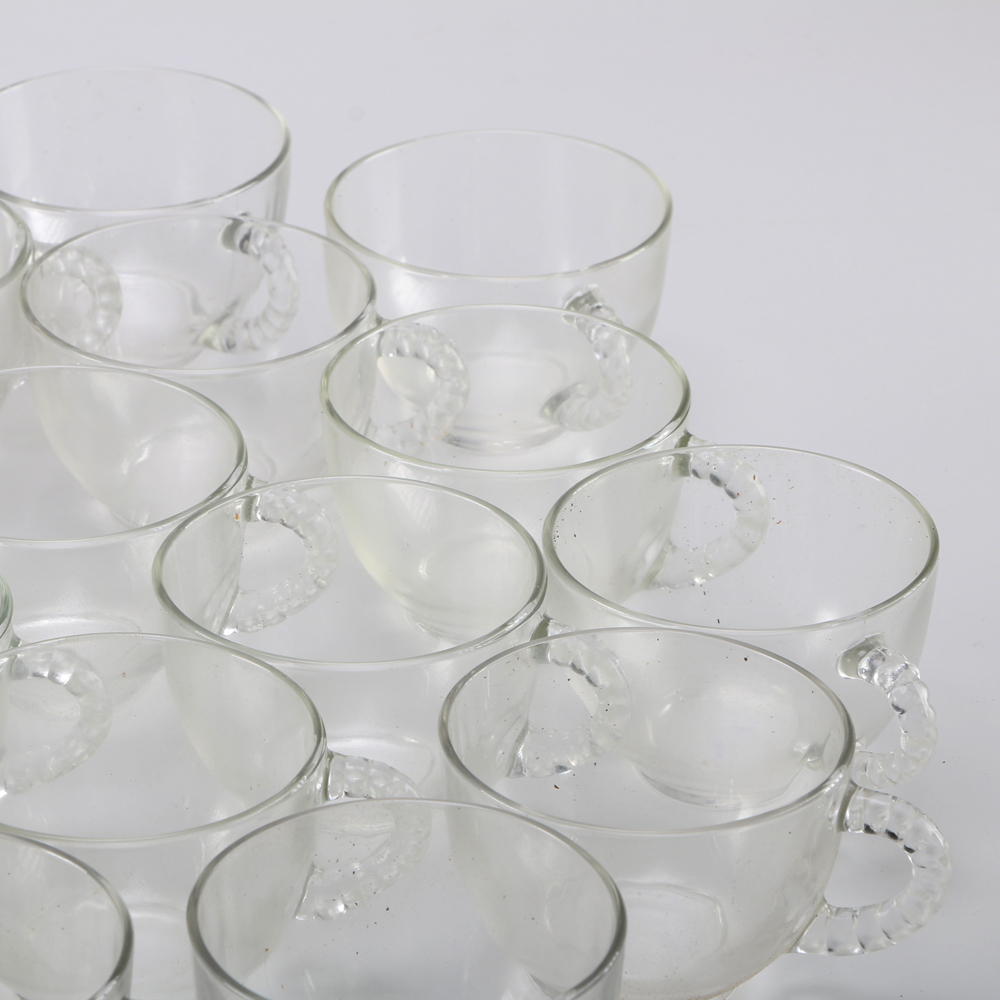 Large Collection of Glass Tea Cup and Tray Sets