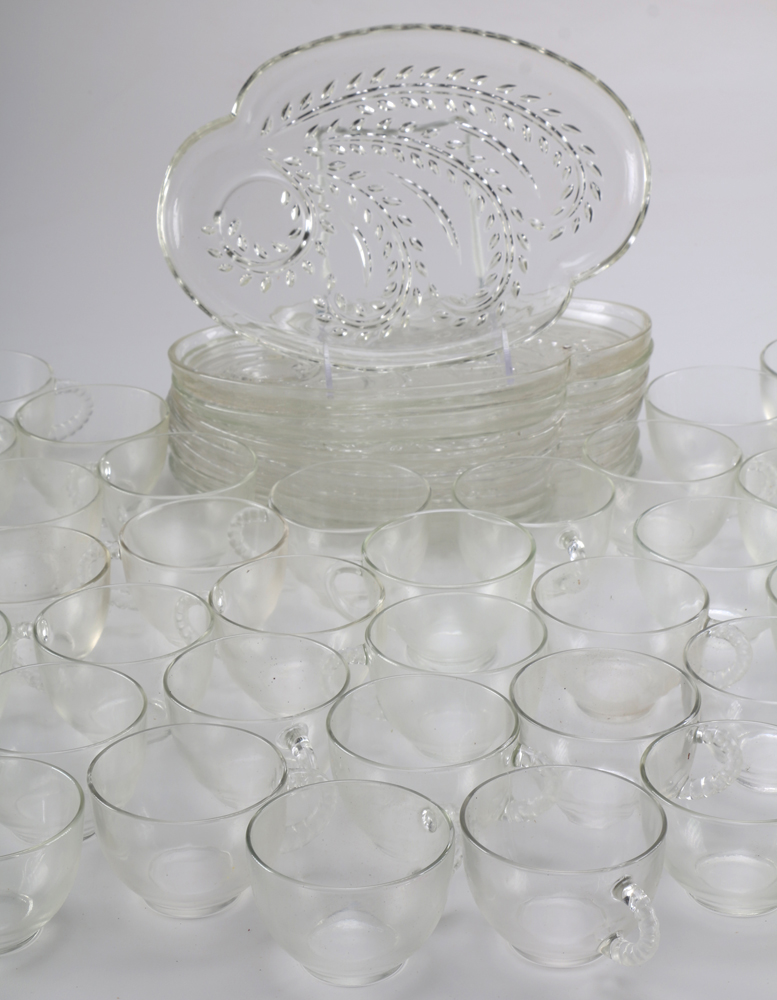 Large Collection of Glass Tea Cup and Tray Sets