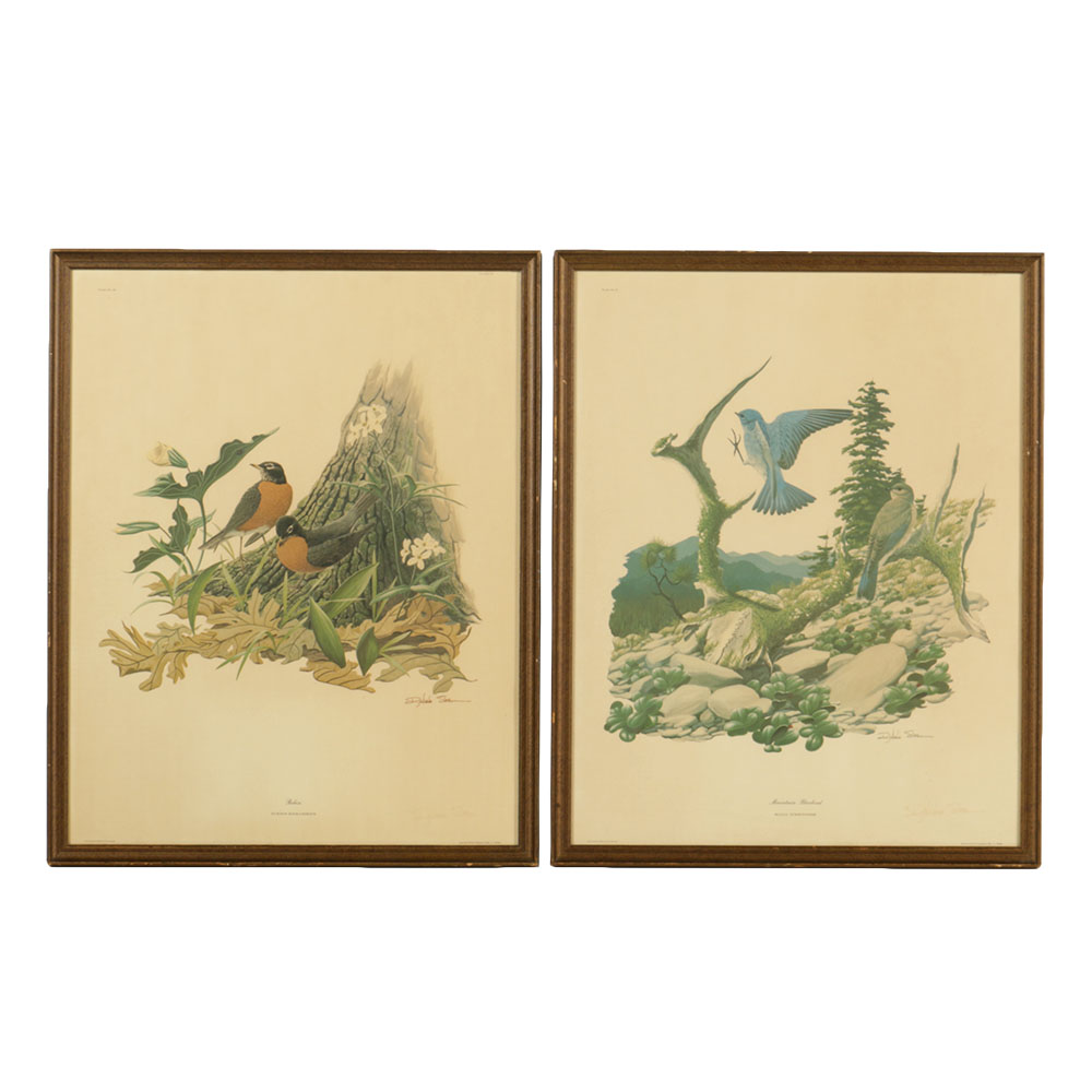Pair of Richard Sloan Offset Lithograph of Birds