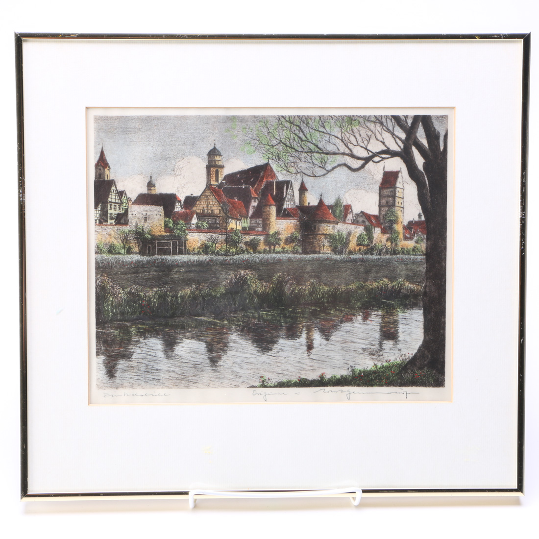 Ernst Geissdorfer "Rothenburg Over the Tauber" and Turand Gouache Cityscape