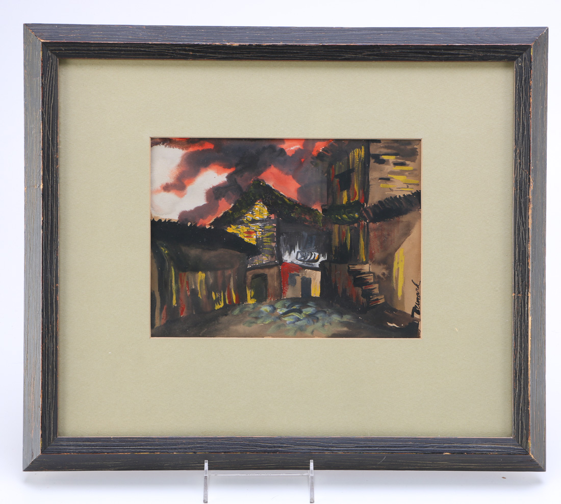 Ernst Geissdorfer "Rothenburg Over the Tauber" and Turand Gouache Cityscape