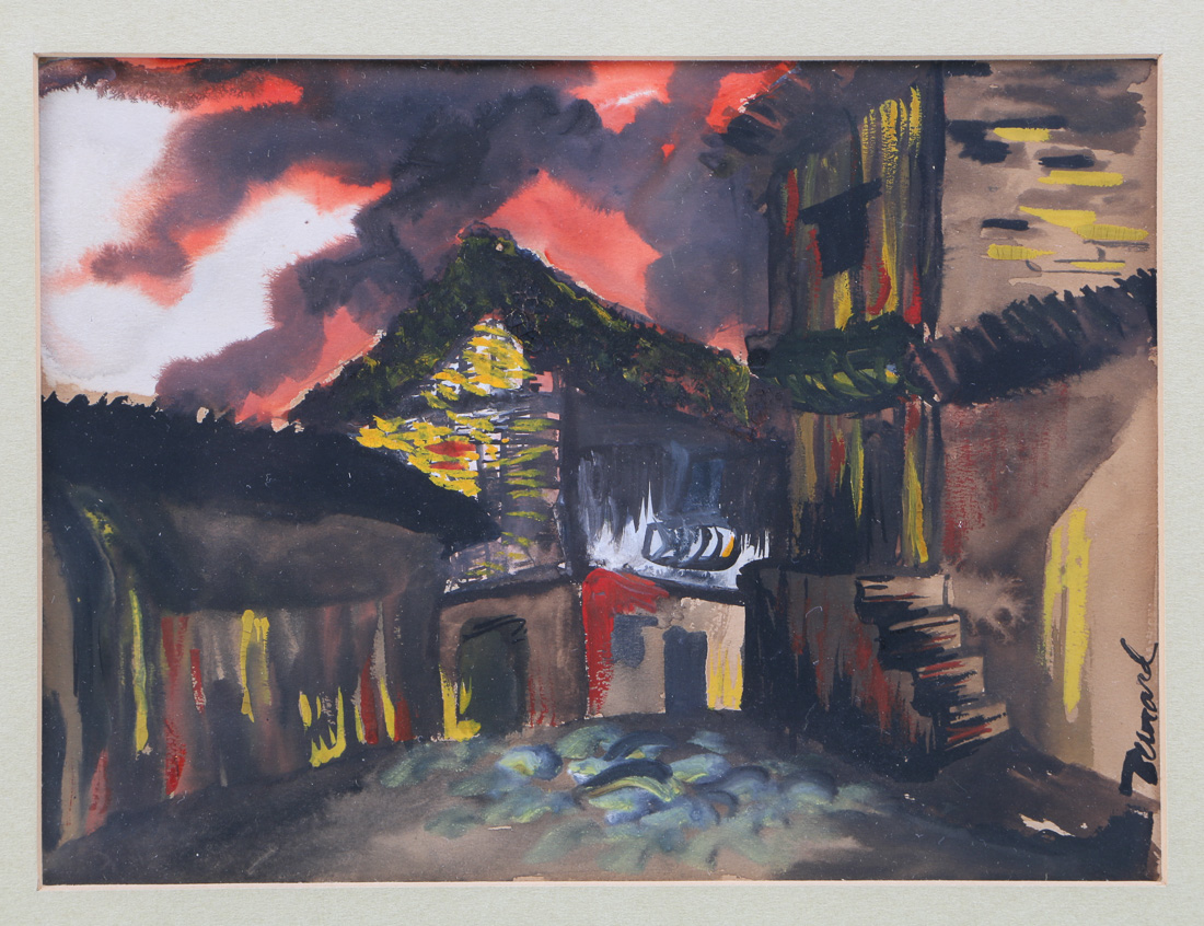 Ernst Geissdorfer "Rothenburg Over the Tauber" and Turand Gouache Cityscape