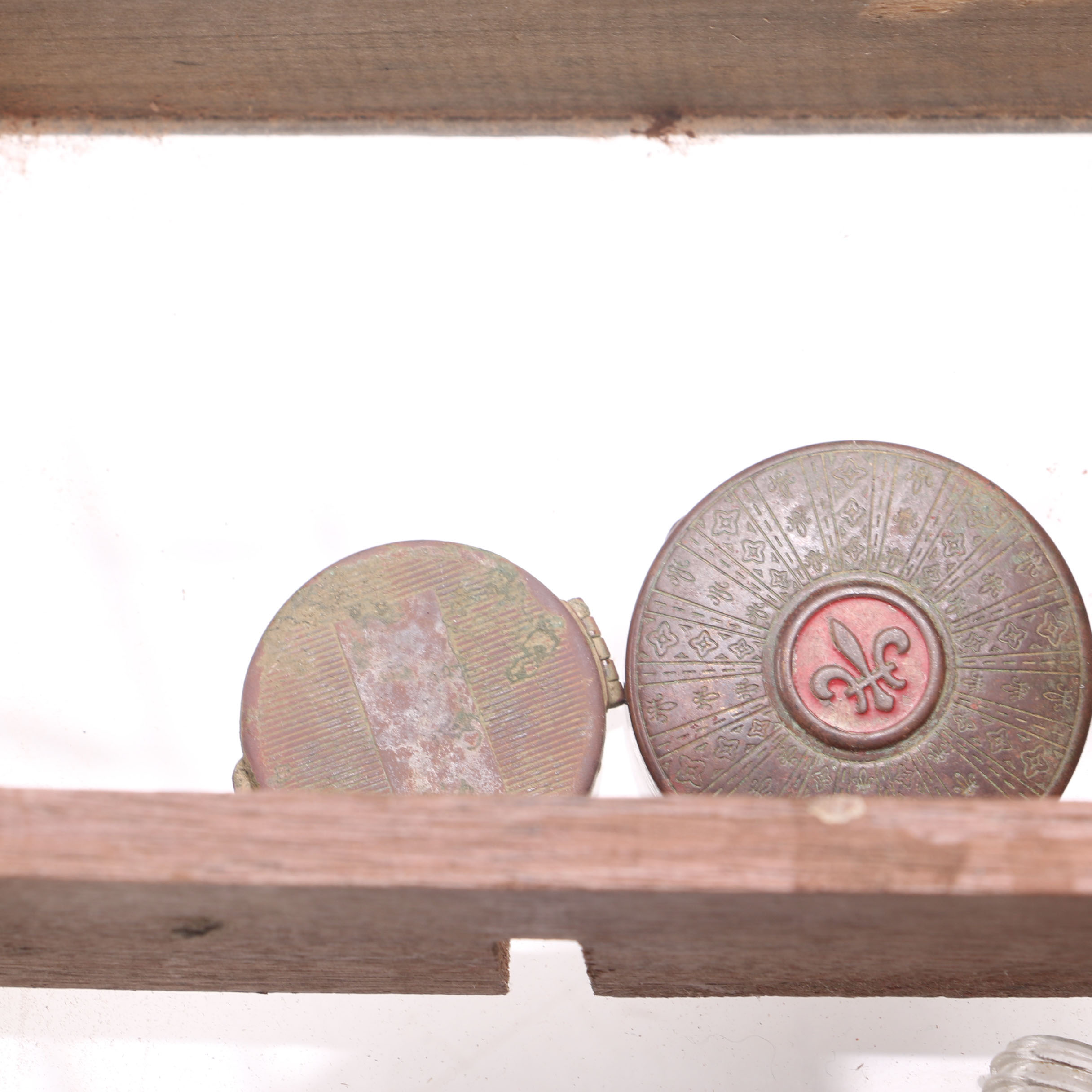 Decorative Shelf with Antiqued Apothecary Bottles, Cosmetic Containers, and More