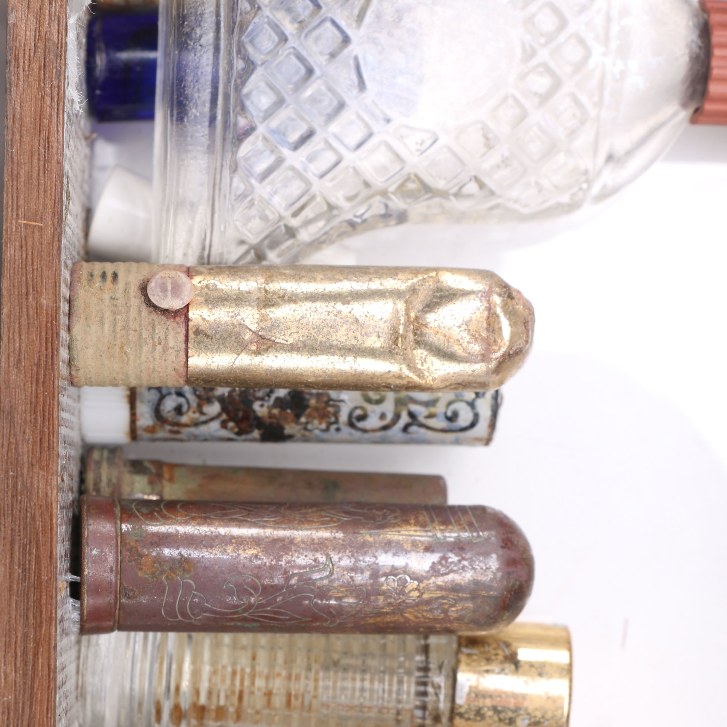 Decorative Shelf with Antiqued Apothecary Bottles, Cosmetic Containers, and More